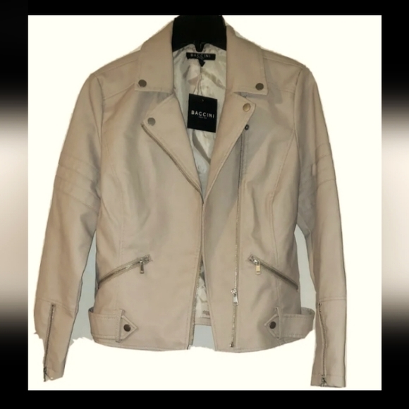 Baccini Womens Polyurethane Leather Jacket Moto Biker Full-Zip Size:M Color mush - Picture 3 of 11